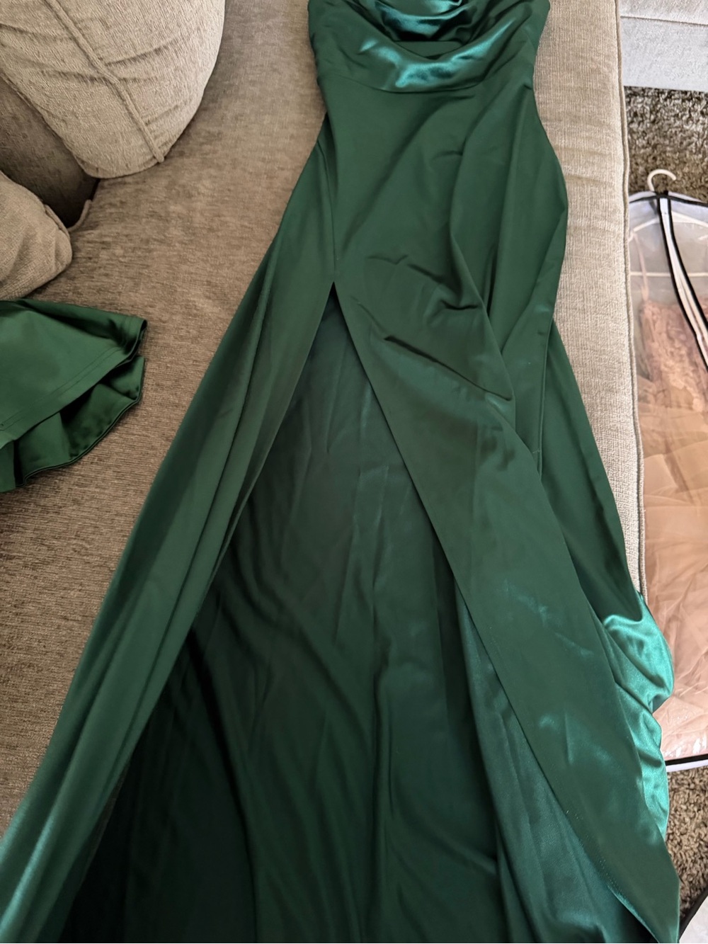 Emerald Green Satin Cowl Neck Slip Dress - Picture 3 of 6